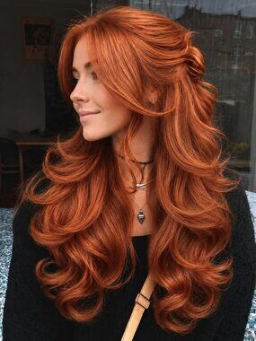 Women's Orange Heat Resistant Synthetic Layered Flip Curls Long Wavy Wig Bangs